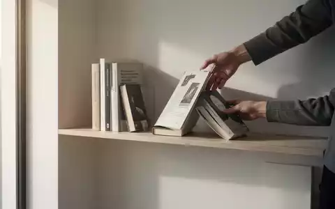 Eine Hand legt ein Buch in ein sauberes, minimalistisches Regal, während ein anderes Buch entfernt wird, symbolisiert die Ein-für-eins-Regel. - Foto: über boerse-global.de