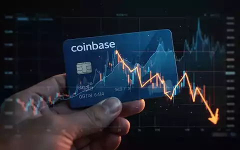 Eine Hand hält eine Coinbase-Kreditkarte, überlagert von einem Diagramm, das einen starken finanziellen Rückgang zeigt. - Foto: über boerse-global.de