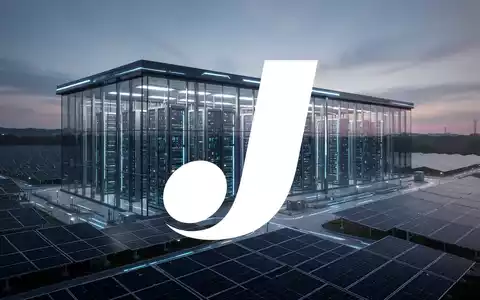 Ein großes, modernes Rechenzentrum bei Sonnenuntergang, umgeben von einem Feld von Solarpaneelen, die Energie erzeugen. - Foto: über boerse-global.de