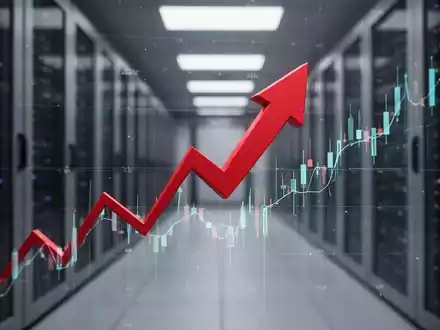 Ein roter Abwärtspfeil durchbohrt einen digitalen Aktienchart, der einen starken Kursverlust im Technologiesektor symbolisiert. - Foto: über boerse-global.de