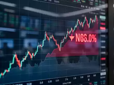 Ein Diagramm auf einem Bildschirm zeigt einen starken Kursrückgang mit einer roten negativen Prozentzahl. - Foto: über boerse-global.de