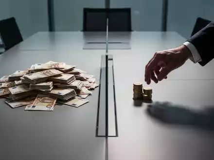 Zwei Stapel Euro-Banknoten auf einem Konferenztisch, ein großer und ein sehr kleiner, getrennt durch eine Barriere. - Foto: über boerse-global.de