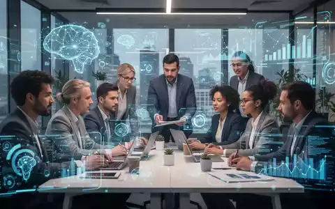 HR-Mitarbeiter und Personaler in einem modernen Büro, umgeben von digitalen Schnittstellen und Datenvisualisierungen, die KI und Recruiting darstellen. - Foto: über boerse-global.de