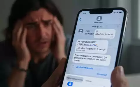 Nahaufnahme eines Smartphone-Bildschirms mit einer verdächtigen Nachricht, die eine Zahlungsaufforderung für eine Hotelbuchung enthält. - Foto: über boerse-global.de