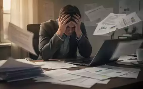 Eine Person sitzt an einem Schreibtisch, den Kopf in den Händen, umgeben von Dokumenten, was mentale Überforderung und Stress darstellt. - Foto: über boerse-global.de