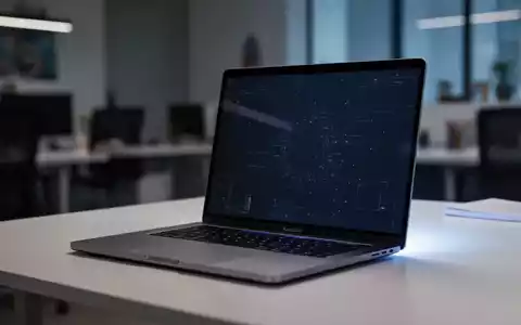 A sleek silver Apple MacBook Pro laptop open on a modern desk, screen glowing, in a subtly blurred office environment. - Foto: über boerse-global.de