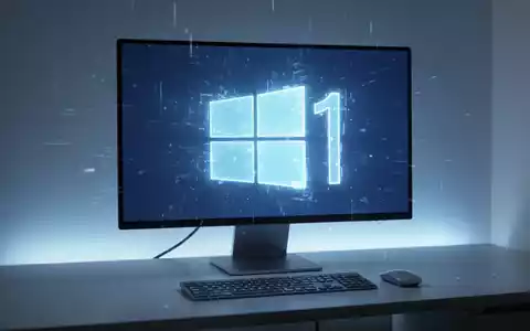 Holographic Windows 11 logo projected onto a clean computer setup, symbolizing new installation and setup features. - Foto: über boerse-global.de