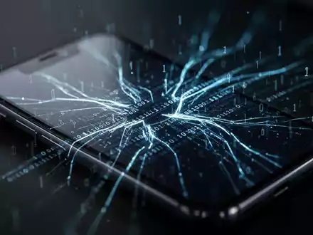 Nahaufnahme eines Smartphones mit stilisierten digitalen Bedrohungen, die auf dem Bildschirm visualisiert werden, um eine Zero-Day-Schwachstelle darzustellen. - Foto: über boerse-global.de