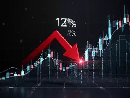Roter Abwärtspfeil durchbohrt einen stilisierten digitalen Aktienchart, der einen starken Kursrückgang symbolisiert. - Foto: über boerse-global.de