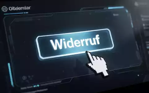 Nahaufnahme eines digitalen Bildschirms mit einem hervorgehobenen, leuchtenden Button mit der Aufschrift „Widerruf“. - Foto: über boerse-global.de