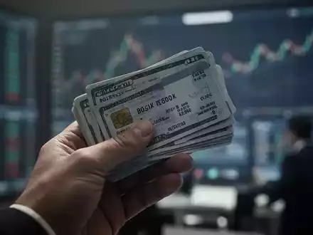 Eine Hand hält einen Stapel digitaler Aktienzertifikate vor einem verschwommenen Hintergrund einer Handelsplattform, die einen Aktienverkauf symbolisiert. - Foto: über boerse-global.de