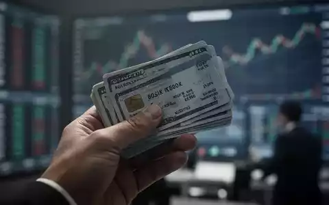Eine Hand hält einen Stapel digitaler Aktienzertifikate vor einem verschwommenen Hintergrund einer Handelsplattform, die einen Aktienverkauf symbolisiert. - Foto: über boerse-global.de