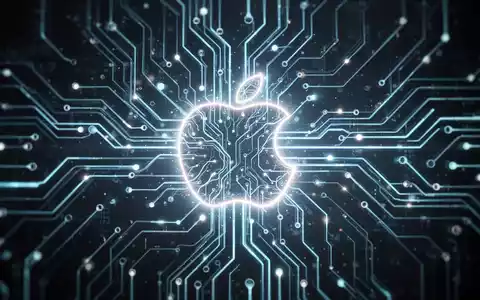 A glowing, abstract neural network design with a subtle Apple logo, representing AI innovation and technological advancement. - Foto: über boerse-global.de