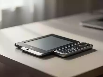 Ein minimalistischer Schreibtisch mit einem einzelnen, bildschirmfreien Gerät, das Ruhe und Fokus im digitalen Zeitalter symbolisiert. - Foto: über boerse-global.de