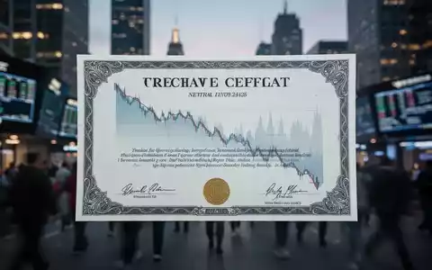 Ein generisches Aktienzertifikat mit einem angedeuteten Abwärtstrend, verschwommener Finanzbezirk im Hintergrund bei Dämmerung. - Foto: über boerse-global.de