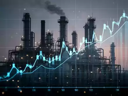 Ein starker, aufwärts gerichteter Börsenchart, der auf die Silhouette einer Chemiefabrik oder eines Labors überlagert ist. - Foto: über boerse-global.de