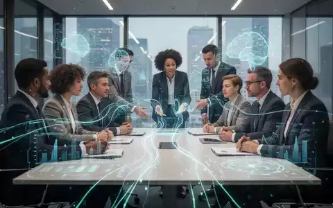 Business professionals in a modern office collaborating, with subtle holographic AI elements overlaid, symbolizing enterprise AI deployment. - Foto: über boerse-global.de