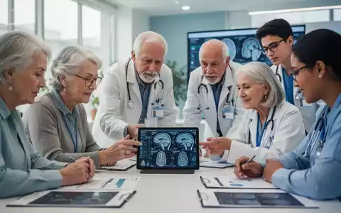 Eine Gruppe älterer Menschen und Forscher diskutiert Gesundheitsdaten auf einem Tablet in einem modernen Workshop-Raum. - Foto: über boerse-global.de