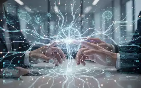 Abstract image of human hands interacting with a holographic interface, surrounded by glowing neural pathways and digital data streams, symbolizing AI-driven digital transformation. - Foto: über boerse-global.de