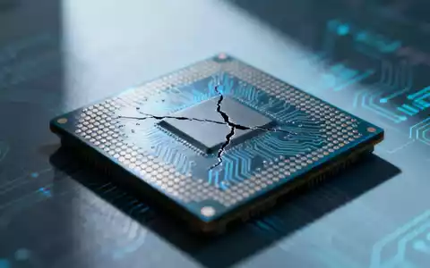 Ein beschädigter Mikrochip mit einem Riss, der finanzielle Verluste und einen Abwärtstrend im Technologiesektor symbolisiert. - Foto: über boerse-global.de