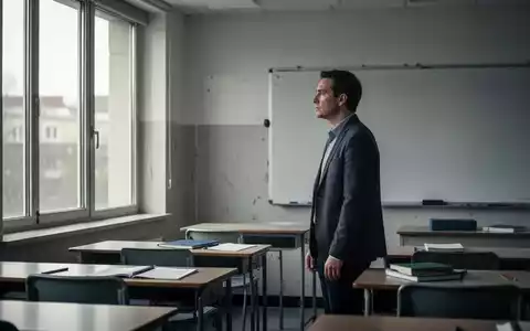 Eine nachdenkliche Lehrerin blickt aus dem Fenster eines leeren Klassenzimmers, das die Herausforderungen im Bildungswesen symbolisiert. - Foto: über boerse-global.de