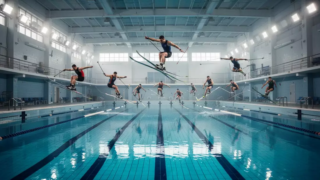 Skigymnastik im leeren Schwimmbad: Kreative Saisonvorbereitung