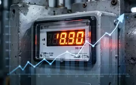 Nahaufnahme eines Stromzählers mit leuchtenden Zahlen und einer subtilen Darstellung von Wirtschaftsdaten, die auf Kostensenkungen hinweist. - Foto: über boerse-global.de