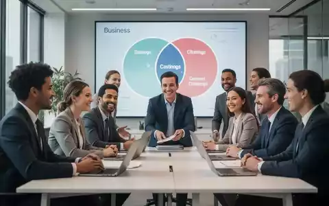 Eine Gruppe von Geschäftsleuten in einem modernen Büro, die zusammenarbeiten, mit einem subtilen Diagramm im Hintergrund, das neue Unternehmenskategorien darstellt. - Foto: über boerse-global.de