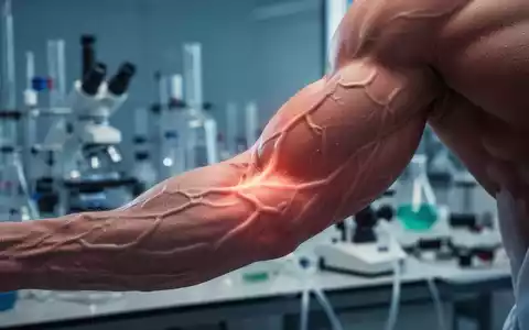 Ein detailliertes Bild eines muskulösen Arms, der Kraft und Stoffwechselaktivität symbolisiert, mit einem unscharfen wissenschaftlichen Hintergrund. - Foto: über boerse-global.de