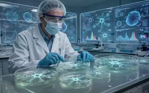 Nahaufnahme eines Wissenschaftlers im Labor, der leuchtende Petrischalen mit biologischen Proben und digitalen Daten betrachtet. - Foto: über boerse-global.de