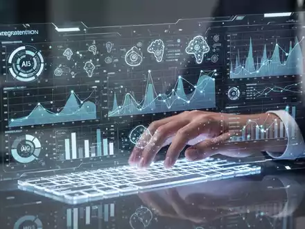 A futuristic digital spreadsheet interface with glowing data visualizations and AI symbols, representing enhanced Excel capabilities. - Foto: über boerse-global.de