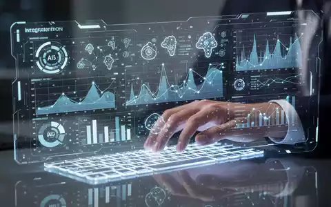 A futuristic digital spreadsheet interface with glowing data visualizations and AI symbols, representing enhanced Excel capabilities. - Foto: über boerse-global.de
