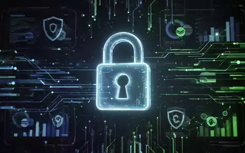 Ein stilisiertes, leuchtendes Vorhängeschloss-Symbol über einer digitalen Schnittstelle mit Datenströmen und Zahlungssymbolen. - Foto: über boerse-global.de