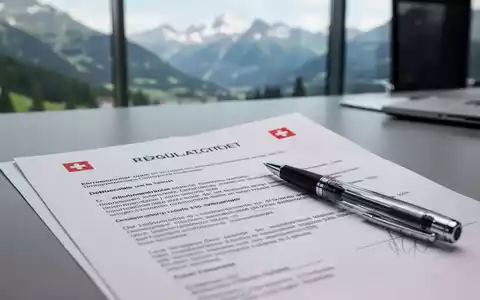 Nahaufnahme eines Schweizer Arbeitsvertrags mit einem Stift darauf, im Hintergrund eine angedeutete Schweizer Landschaft. - Foto: über boerse-global.de