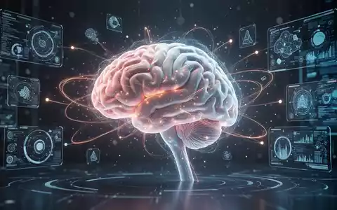 Ein stilisiertes, leuchtendes Gehirnmodell, verbunden mit abstrakten Datenpunkten und digitalen OberflĂ€chen, symbolisiert kognitives Training und Forschung. - Foto: ĂŒber boerse-global.de