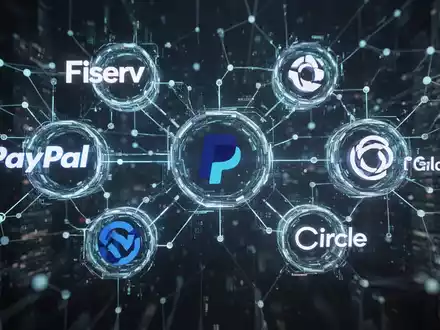 Digital connections representing Fiserv, PayPal, and Circle, symbolizing a new era of blockchain-integrated financial services. - Foto: über boerse-global.de