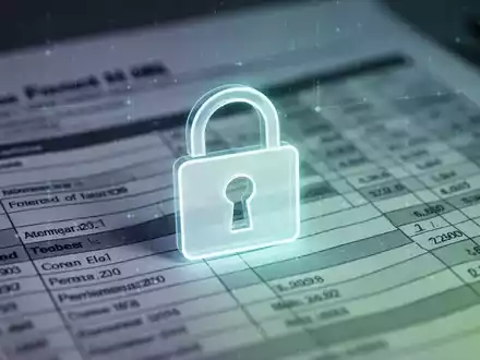 Ein stilisiertes digitales Schloss-Symbol über einem Dokument mit sensiblen Daten, das Datenschutz im Personalwesen darstellt. - Foto: über boerse-global.de