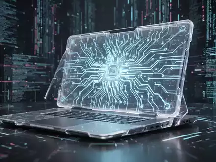 A close-up of a futuristic laptop with glowing internal AI components, symbolizing advanced computing and artificial intelligence integration. - Foto: über boerse-global.de