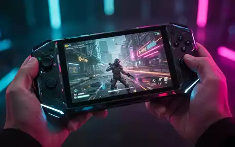 A person's hands holding a sleek, modern handheld gaming PC with a vibrant game displayed on its screen. - Foto: über boerse-global.de