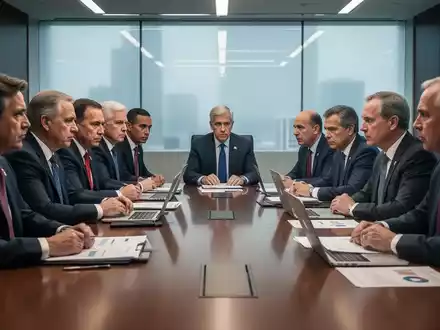 Eine Gruppe von Regierungsvertretern, Arbeitgeberverbänden und Gewerkschaftsführern diskutiert an einem Konferenztisch über Reformen. - Foto: über boerse-global.de