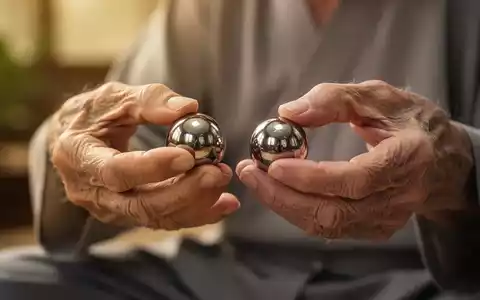 Nahaufnahme von eleganten, polierten Qi Gong Fingergymnastikkugeln in den Händen einer älteren Person, die die Kugeln sanft bewegt. - Foto: über boerse-global.de