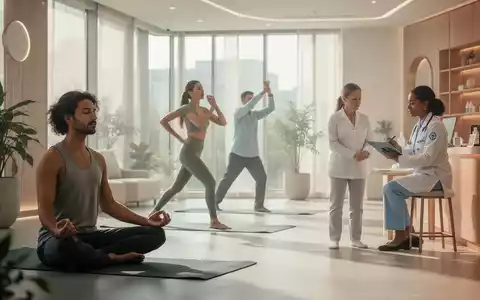 Eine Gruppe von Menschen, die sich in einem modernen Wellnesscenter mit präventiven Gesundheits- und Wellnessaktivitäten beschäftigen. - Foto: über boerse-global.de