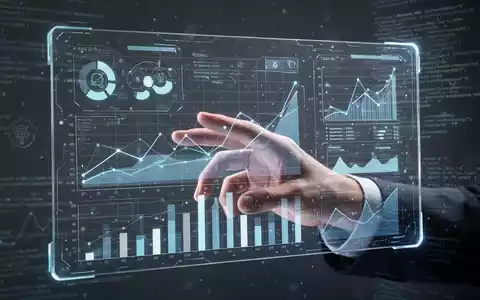 A hand interacting with a futuristic spreadsheet interface displaying data visualizations and AI elements. - Foto: über boerse-global.de
