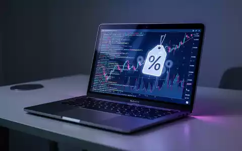 A close-up of a modern laptop with a glowing screen, displaying abstract code, on a dark, minimalist desk. - Foto: über boerse-global.de