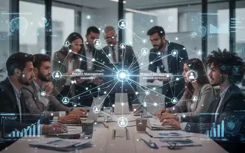 Ein stilisiertes Netzwerk aus leuchtenden Knoten und Linien, das Projektmanagement-Prozesse und Datenflüsse darstellt. - Foto: über boerse-global.de