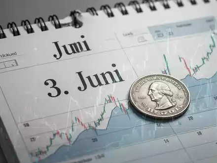 Ein Kalenderblatt zeigt den 3. Juni, überlagert von Finanzdiagrammen und einer US-Dollarmünze, symbolisiert Ex-Tag-Datum und Dividende. - Foto: über boerse-global.de