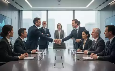 Eine Gruppe von Führungskräften in einem modernen Konferenzraum, die eine Übergabe oder neue Führungskraft symbolisiert. - Foto: über boerse-global.de