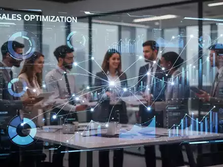 Eine digitale Benutzeroberfläche mit Datenvisualisierungen und Diagrammen, die Vertriebsanalysen und KI-Optimierung darstellen. - Foto: über boerse-global.de