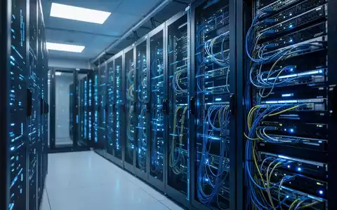 Ein modernes Rechenzentrum mit leuchtenden blauen Lichtern, das Datensicherheit und Cloud-Infrastruktur symbolisiert. - Foto: über boerse-global.de