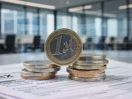 Ein Stapel belgischer Euro-Münzen mit einem digitalen Steuerformular darüber, symbolisiert erhöhte Besteuerung von Unternehmensreserven. - Foto: über boerse-global.de